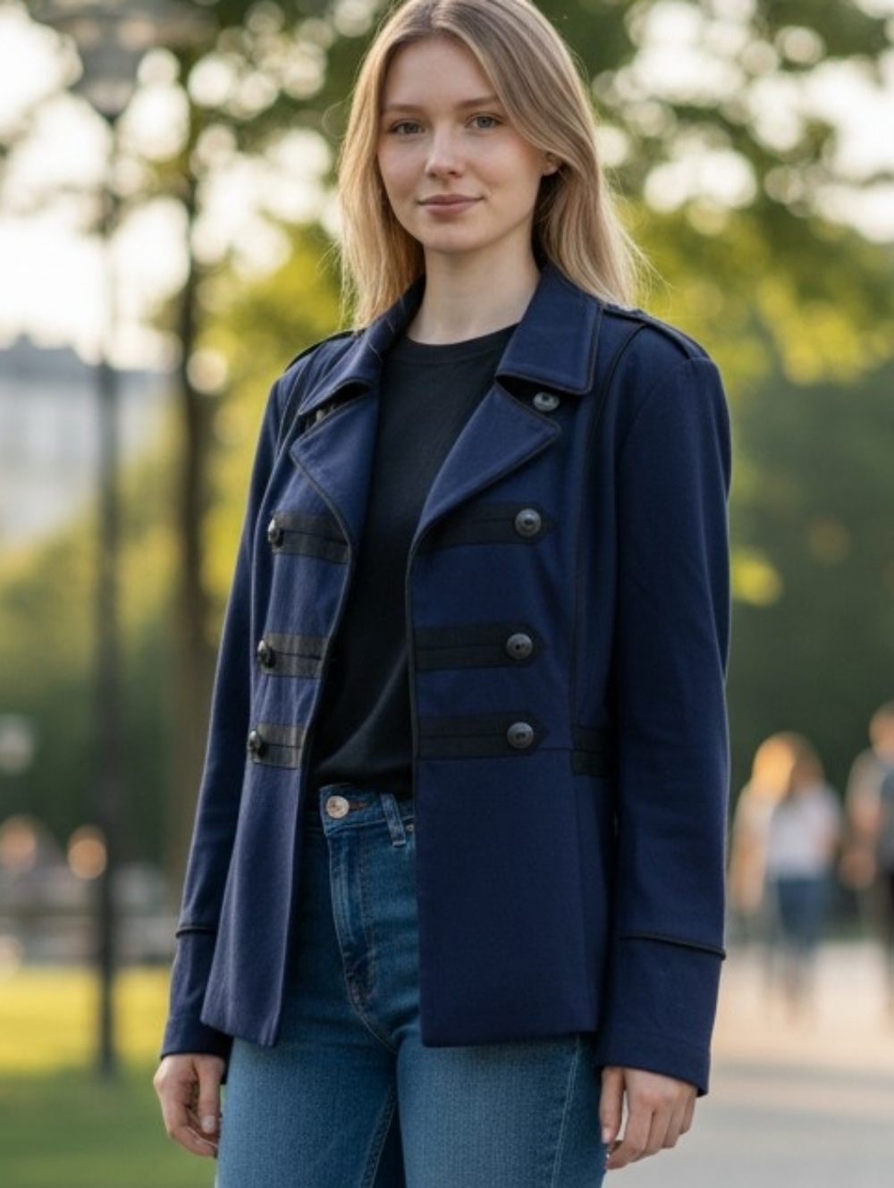 CAbi In The Band 3375 Military Blue Jacket Black Accents Portside Majorette Coat